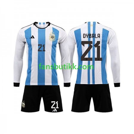 Fotballdrakt Argentina 3 Stars Paulo Dybala 21 Barn Hjemmetrøye World Cup 2022 Langermet